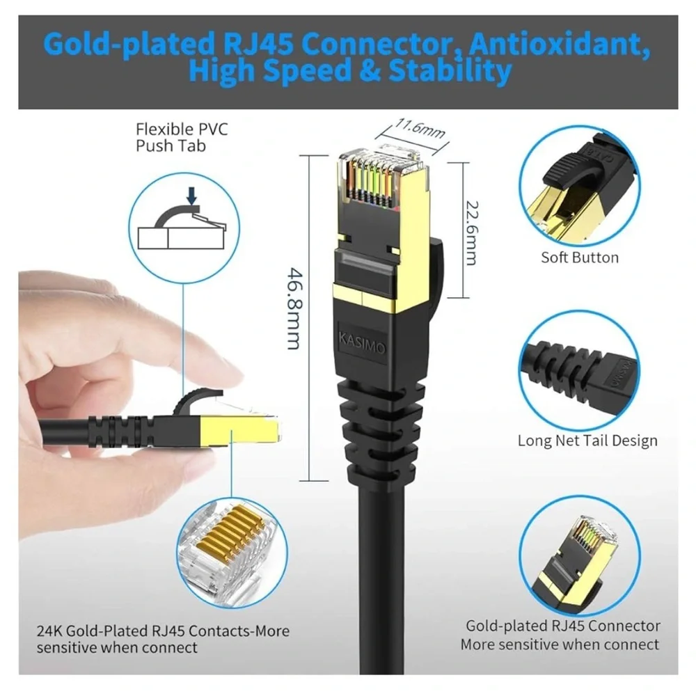 3/for $15 🍒5 Pack KASIMO CAT8 Super Speed Ethernet Cable - NEW w TAGS 🏷️ - Picture 3 of 12